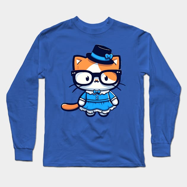 Nerdy Cat Long Sleeve T-Shirt by Graceful Designs